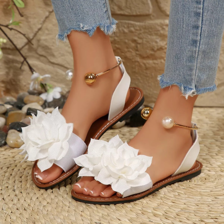 Floral Decor Flat Sandals Gray/white / 36 Apparel and Accessories