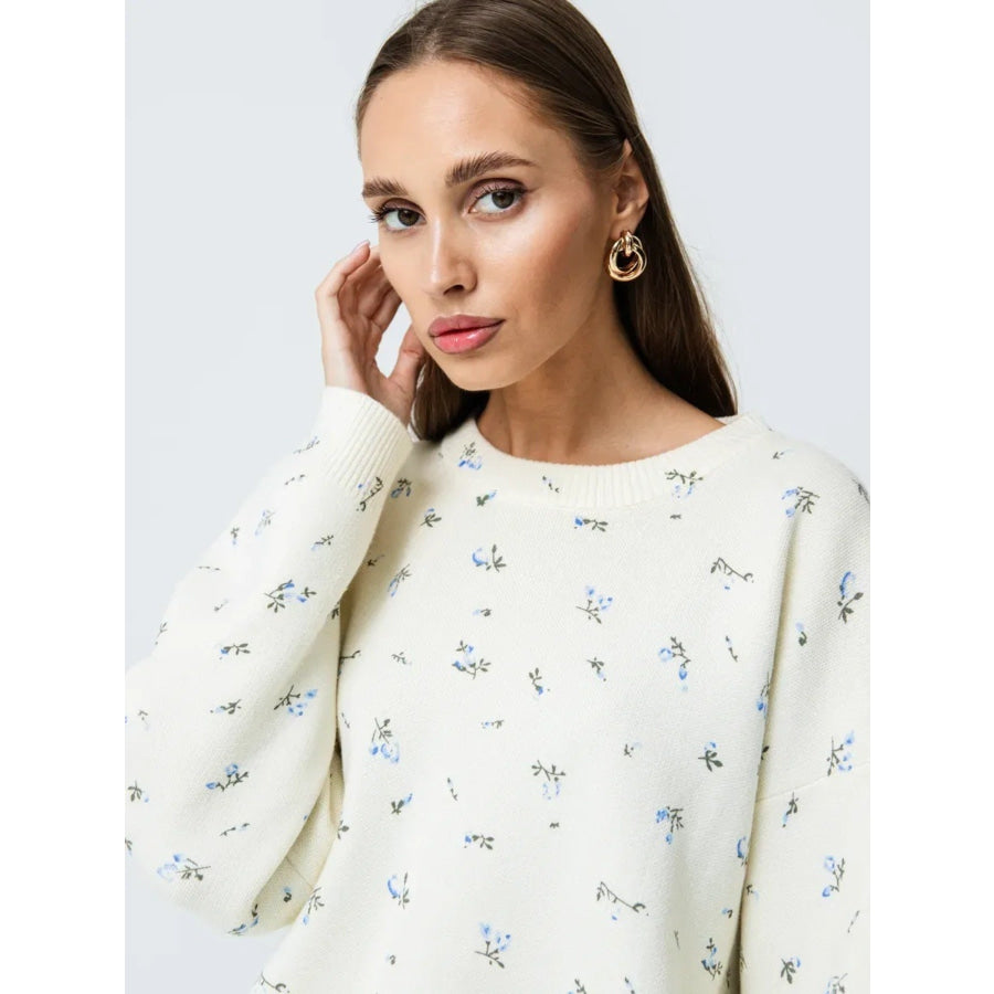 Floral Dropped Shoulder Oversized Sweater Apparel and Accessories