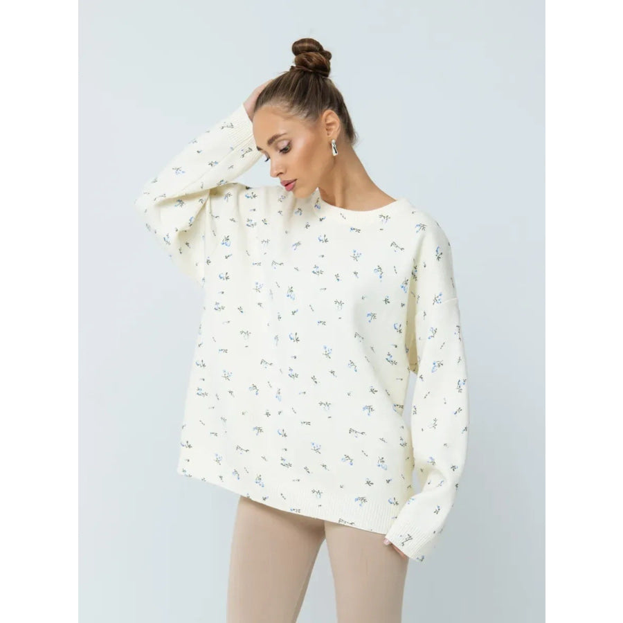 Floral Dropped Shoulder Oversized Sweater Apparel and Accessories