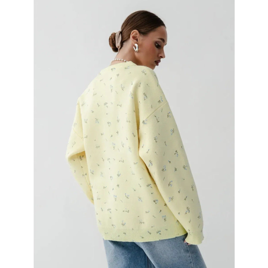 Floral Dropped Shoulder Oversized Sweater Apparel and Accessories