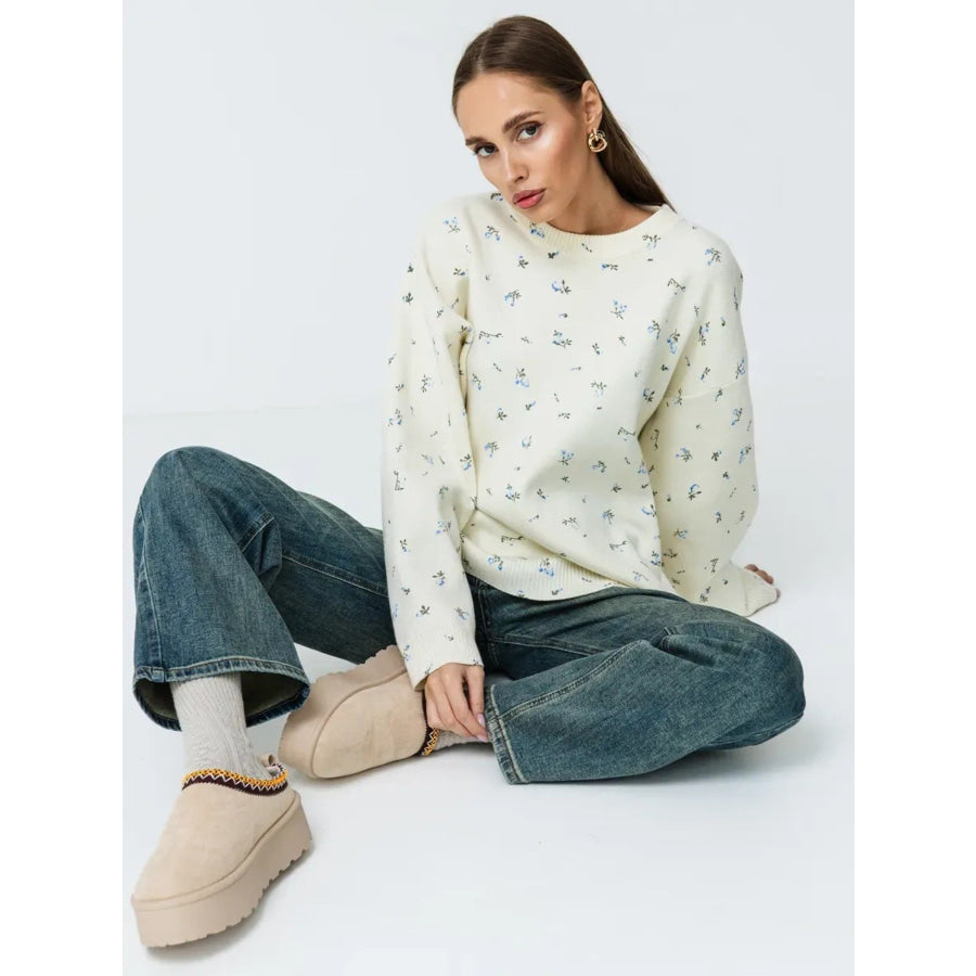 Floral Dropped Shoulder Oversized Sweater Apparel and Accessories