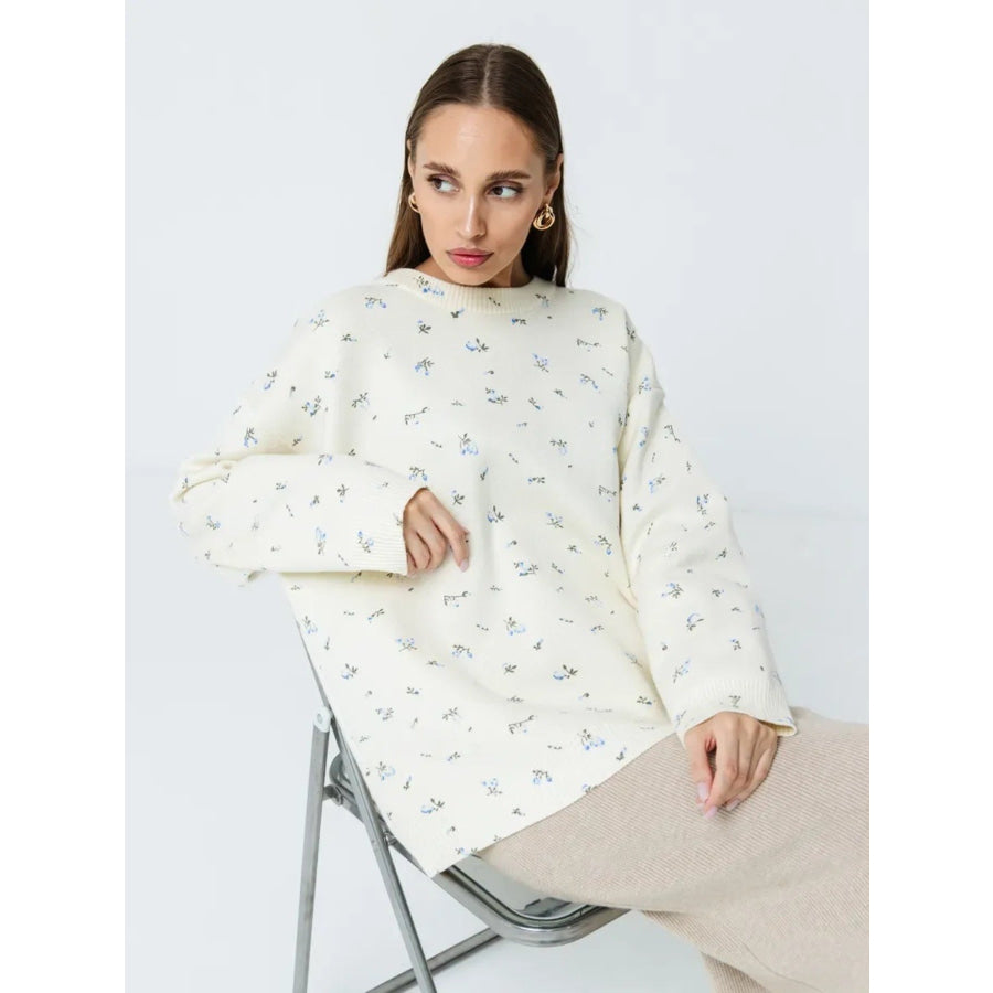 Floral Dropped Shoulder Oversized Sweater Apparel and Accessories