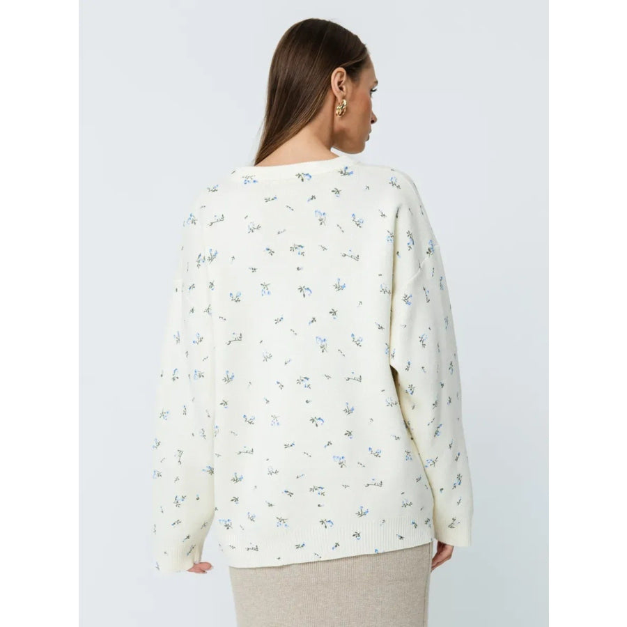 Floral Dropped Shoulder Oversized Sweater Apparel and Accessories