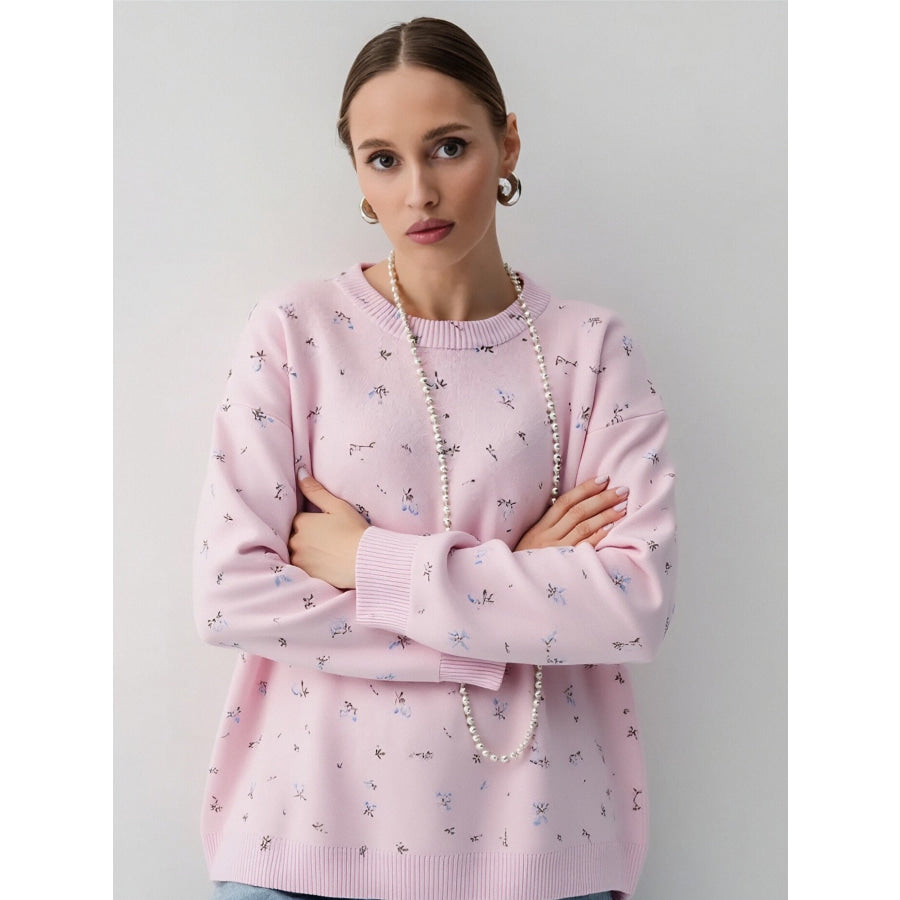 Floral Dropped Shoulder Oversized Sweater Pink / S Apparel and Accessories