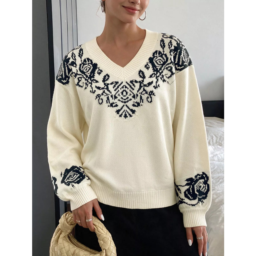Floral Dropped Shoulder Sweater Apparel and Accessories
