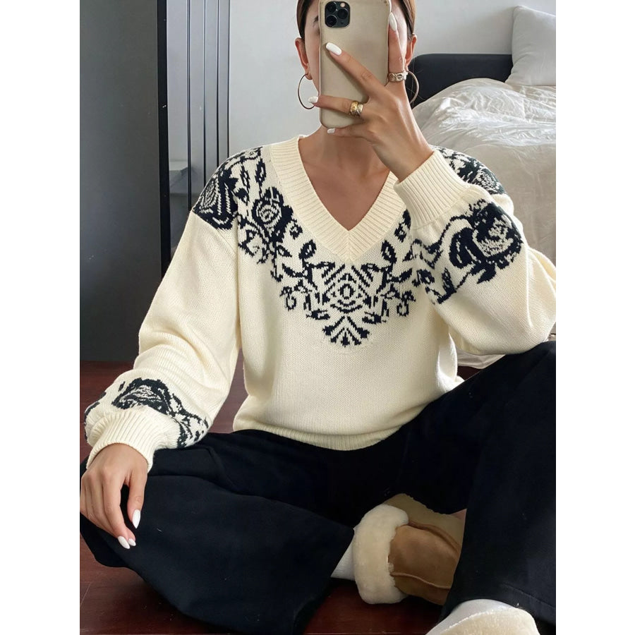 Floral Dropped Shoulder Sweater Apparel and Accessories