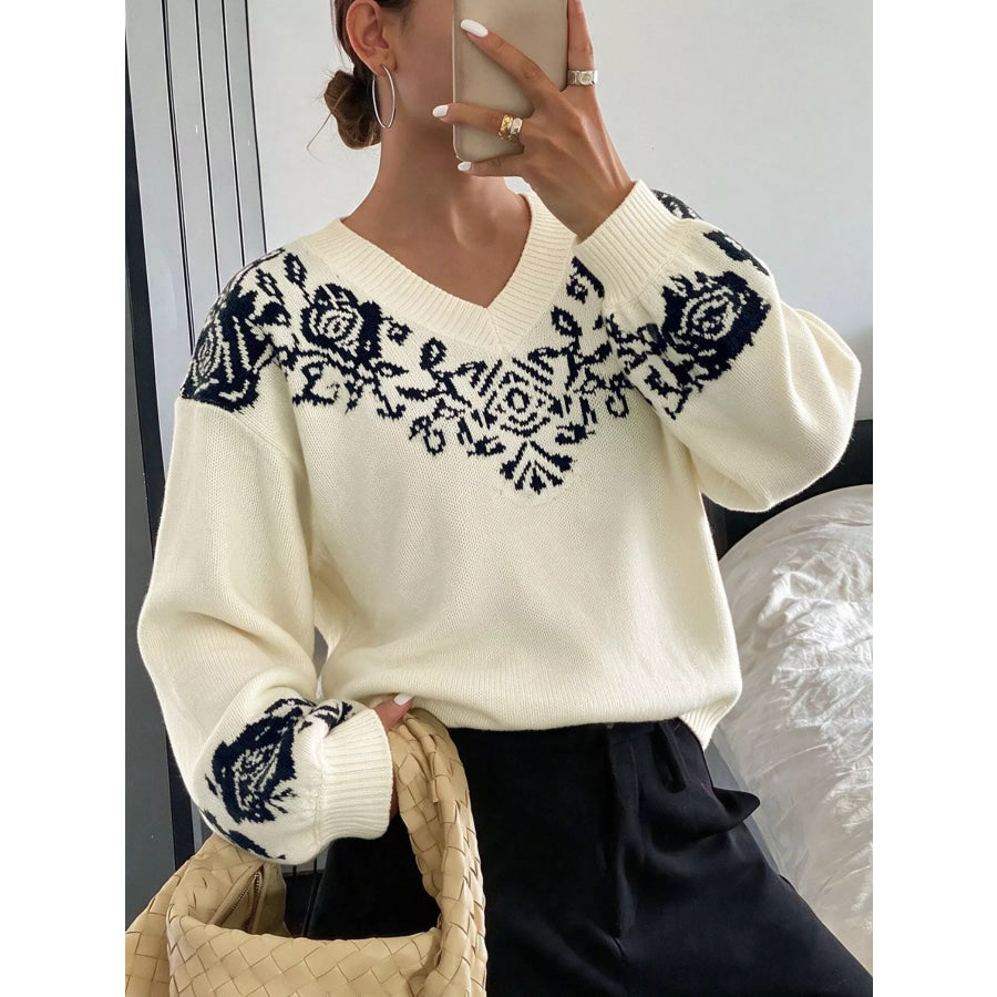 Floral Dropped Shoulder Sweater Apparel and Accessories