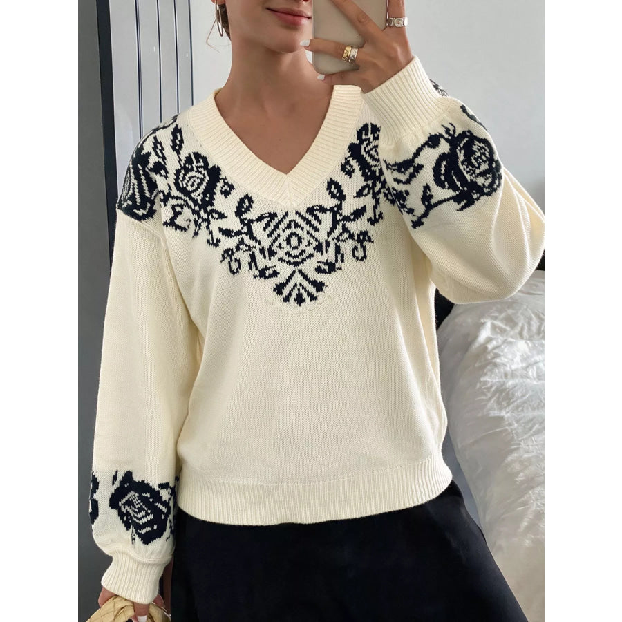 Floral Dropped Shoulder Sweater Apparel and Accessories