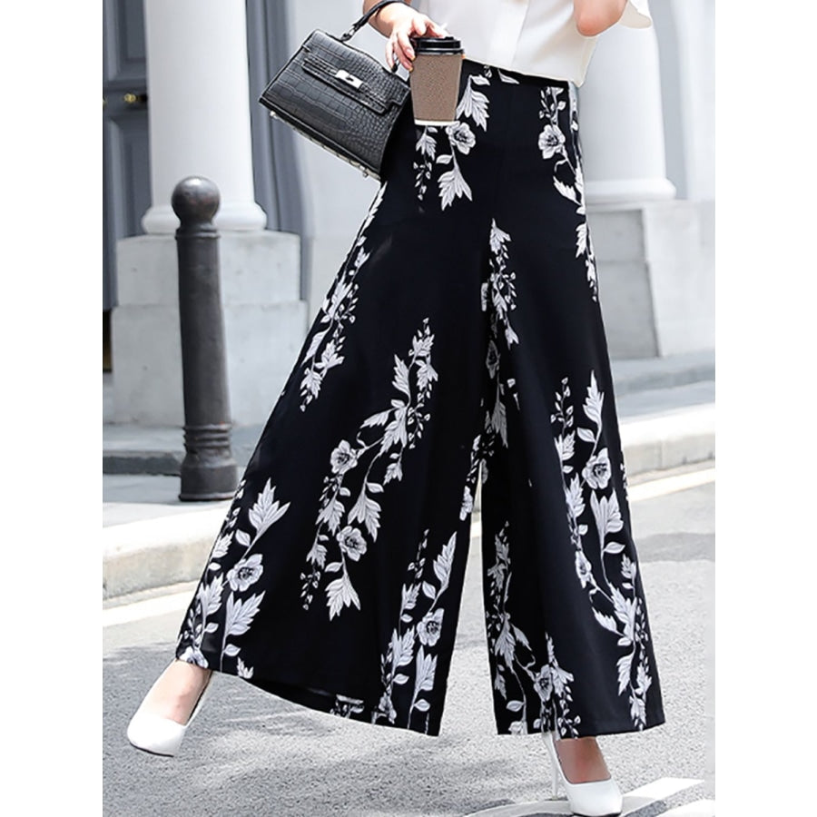 Floral Elastic Waist Culottes Black / S