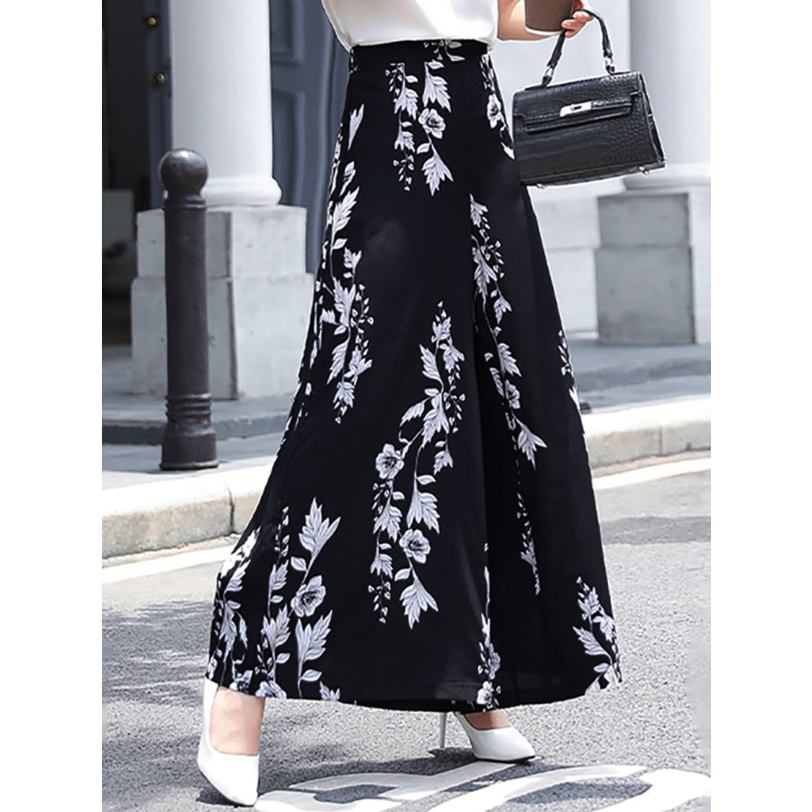 Floral Elastic Waist Culottes Black / S