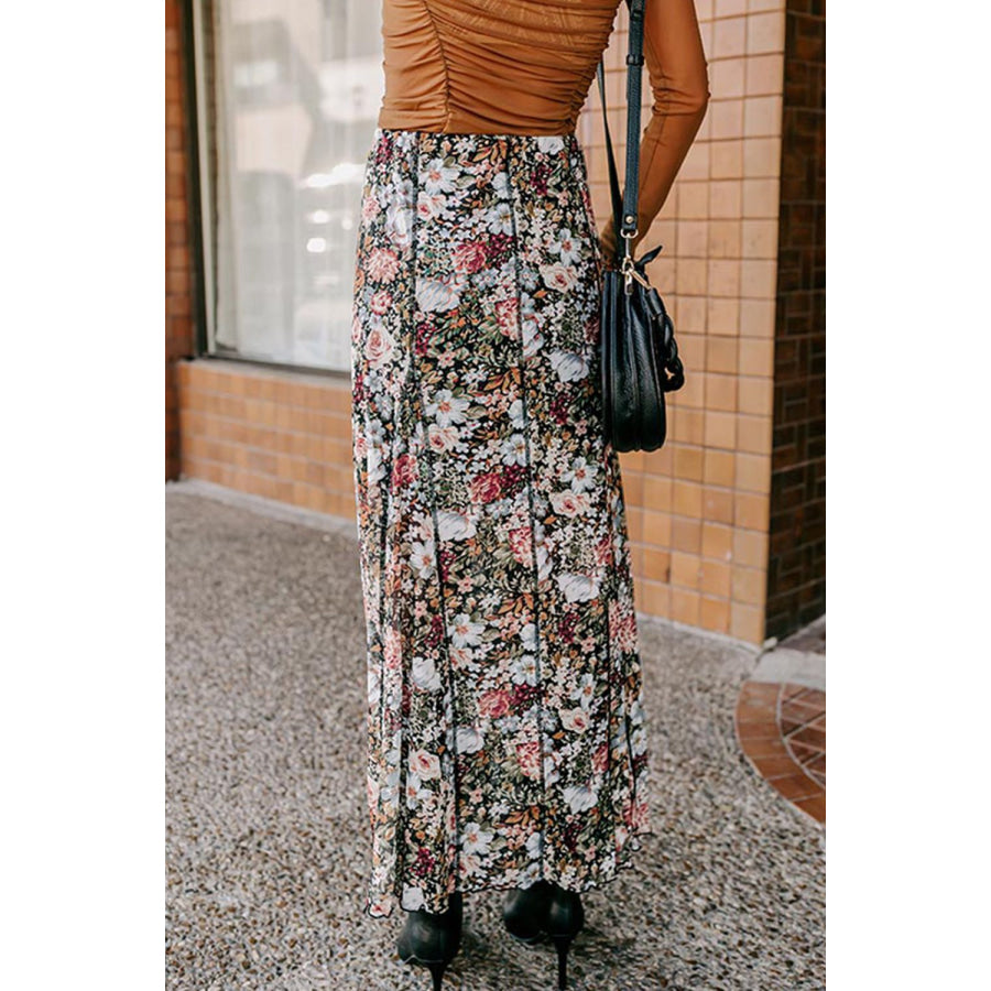 Floral Elastic Waist Maxi Skirt Apparel and Accessories