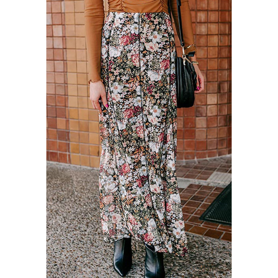 Floral Elastic Waist Maxi Skirt Apparel and Accessories