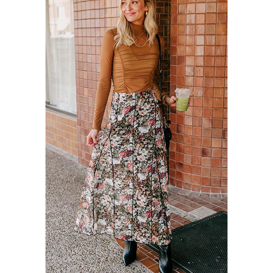 Floral Elastic Waist Maxi Skirt Apparel and Accessories