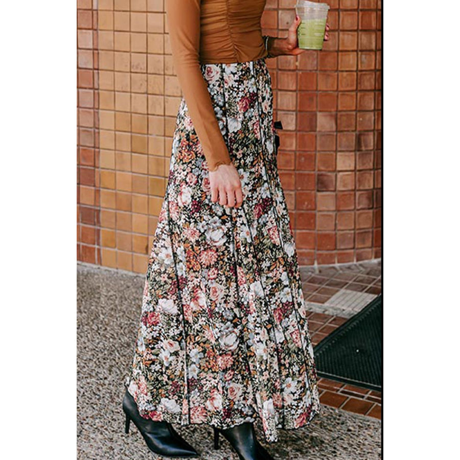 Floral Elastic Waist Maxi Skirt Floral / S Apparel and Accessories