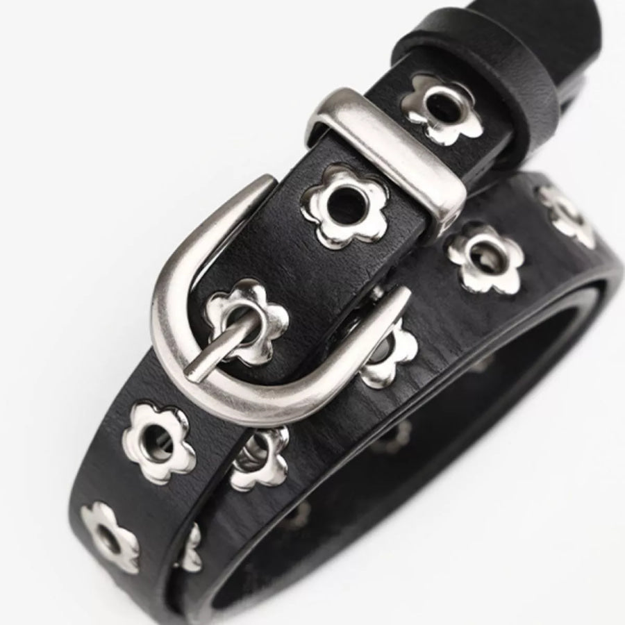Floral-Embellished Belt Black / ONESIZE Apparel and Accessories