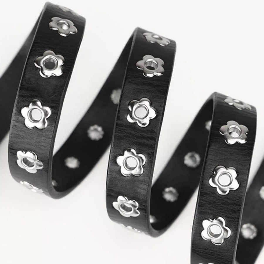 Floral-Embellished Belt Black / ONESIZE Apparel and Accessories