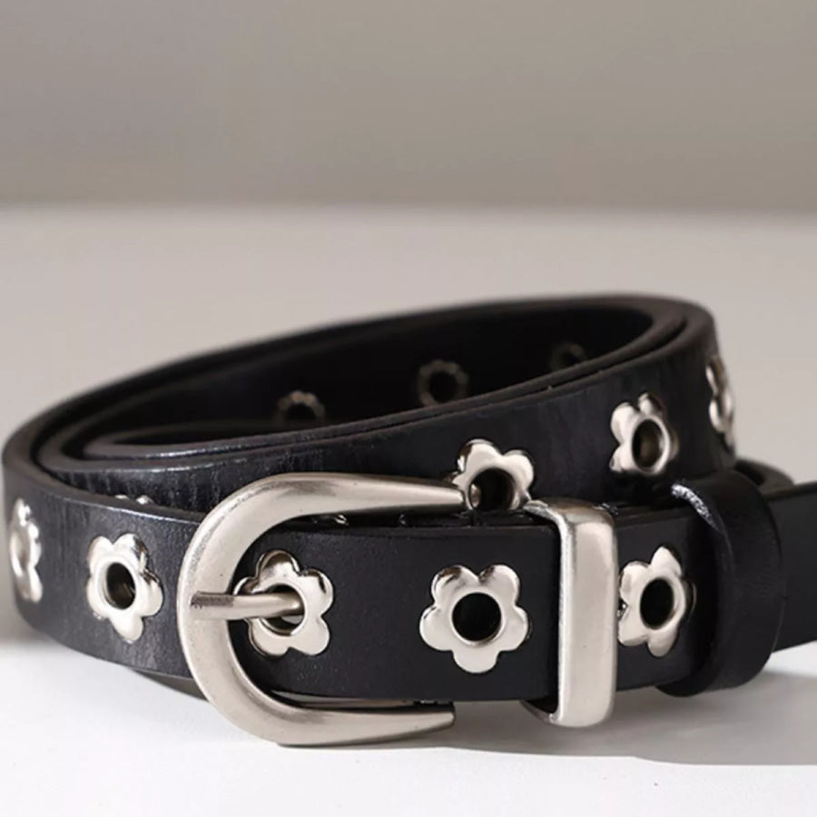 Floral-Embellished Belt Black / ONESIZE Apparel and Accessories