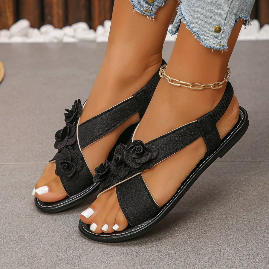 Floral Embellished Elastic Slingback Sandals Apparel and Accessories