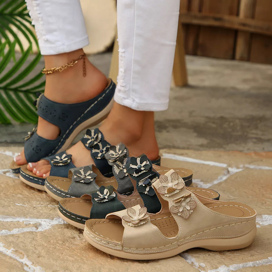 Floral Embellished Open Toe Sandals Apparel and Accessories