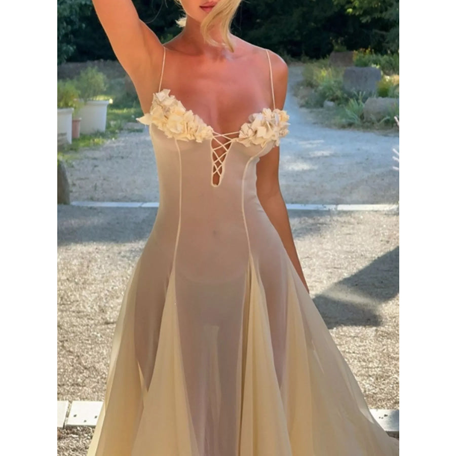 Floral Embellished Spaghetti Strap Dress Apparel and Accessories