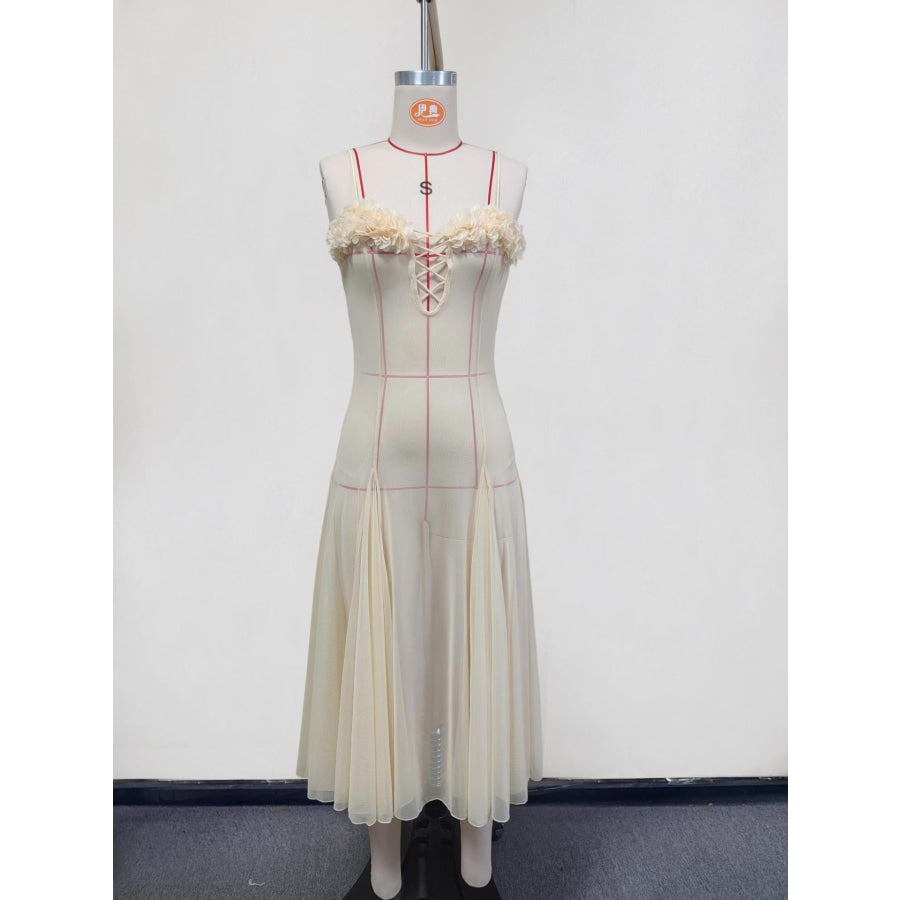 Floral Embellished Spaghetti Strap Dress Apparel and Accessories