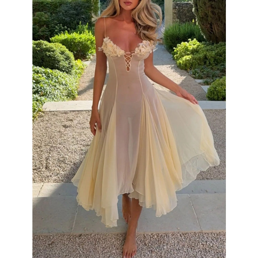Floral Embellished Spaghetti Strap Dress Apparel and Accessories