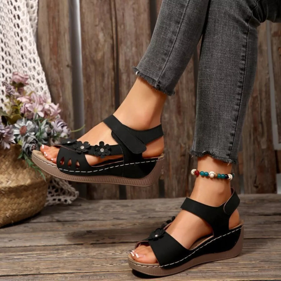 Floral Embellished Wedge Sandals Apparel and Accessories