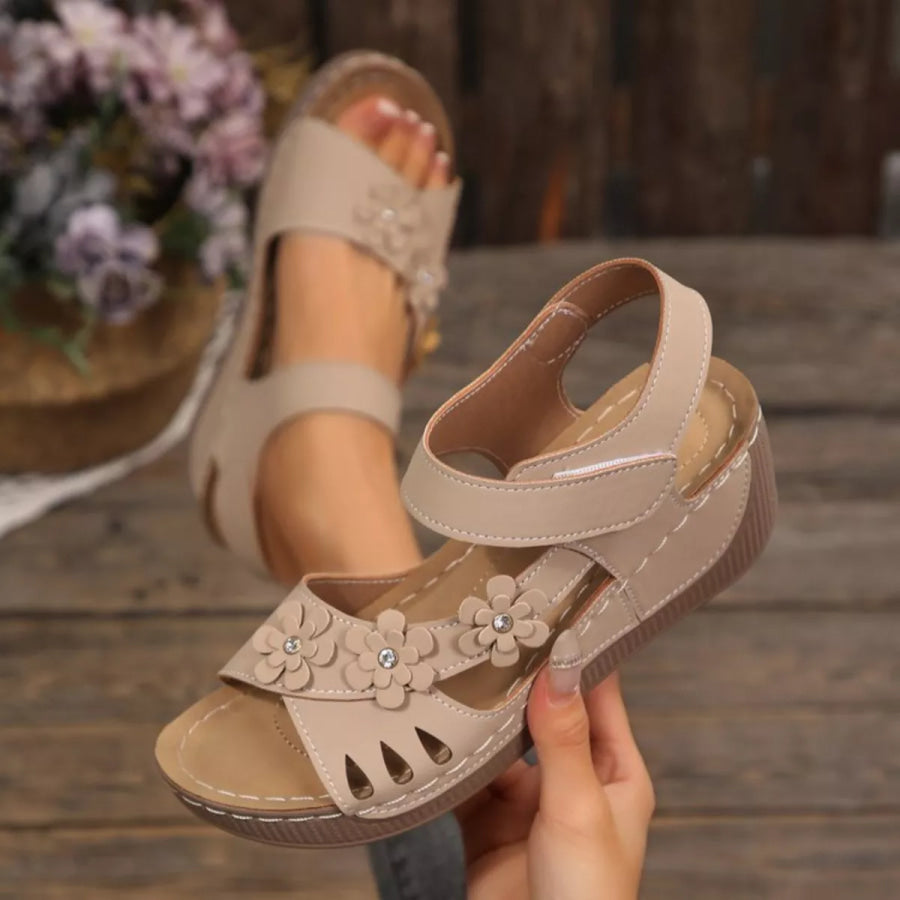 Floral Embellished Wedge Sandals Apparel and Accessories