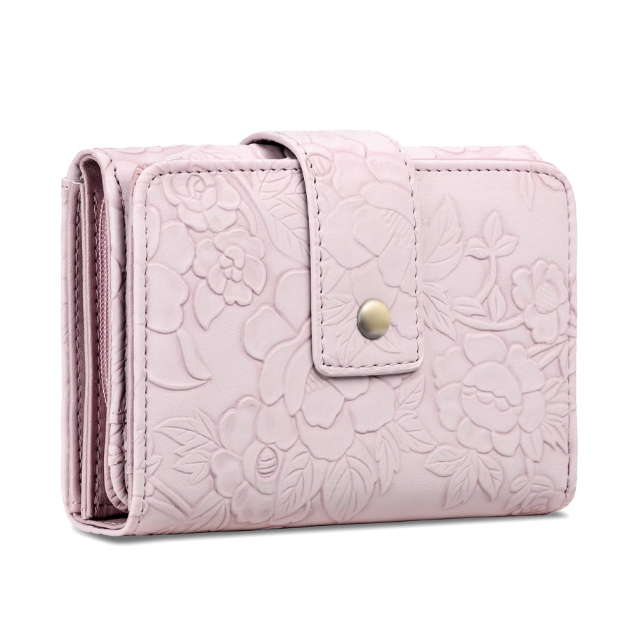 Floral Embossed Leather Wallet Blush Pink / ONESIZE Apparel and Accessories