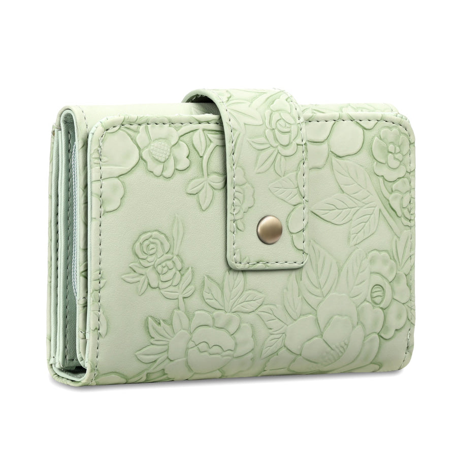 Floral Embossed Leather Wallet Sage / ONESIZE Apparel and Accessories