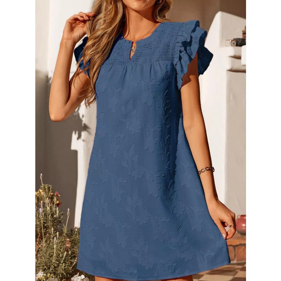 Floral Embossed Ruffle Sleeve Mini Dress Apparel and Accessories