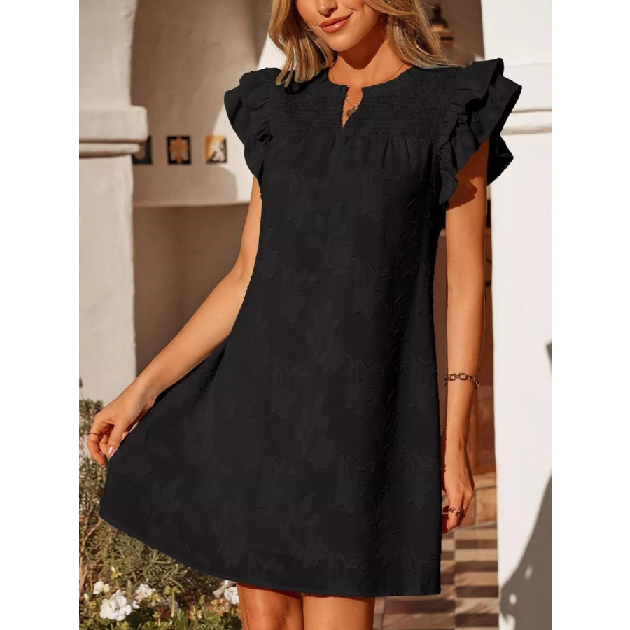 Floral Embossed Ruffle Sleeve Mini Dress Apparel and Accessories