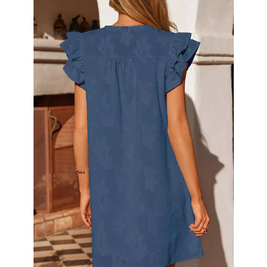 Floral Embossed Ruffle Sleeve Mini Dress Apparel and Accessories