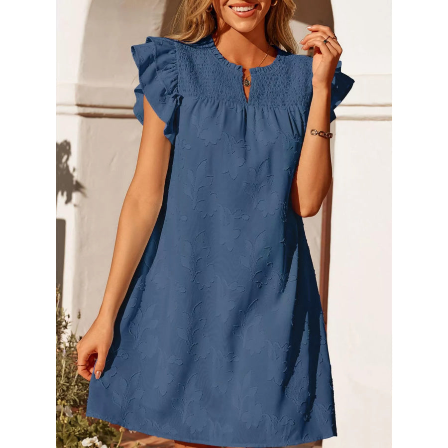Floral Embossed Ruffle Sleeve Mini Dress Apparel and Accessories