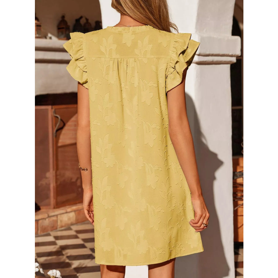 Floral Embossed Ruffle Sleeve Mini Dress Apparel and Accessories