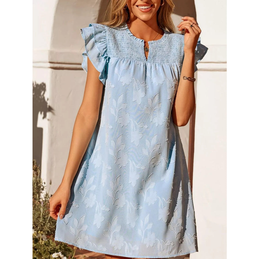 Floral Embossed Ruffle Sleeve Mini Dress Apparel and Accessories