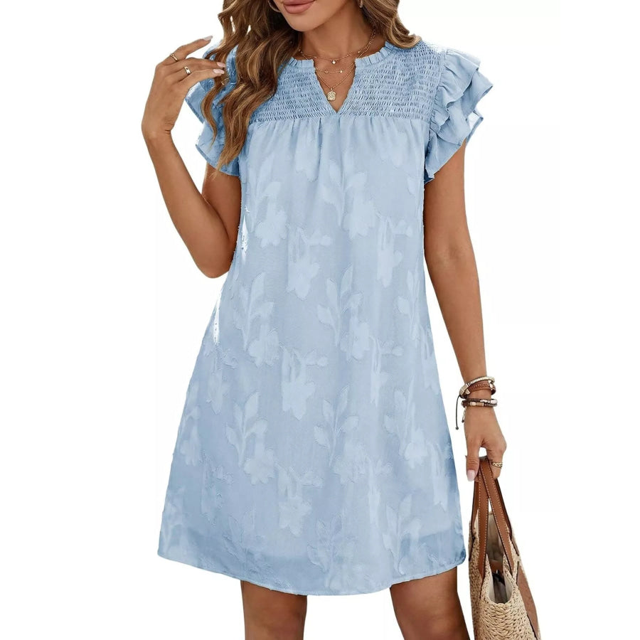 Floral Embossed Ruffle Sleeve Mini Dress Apparel and Accessories