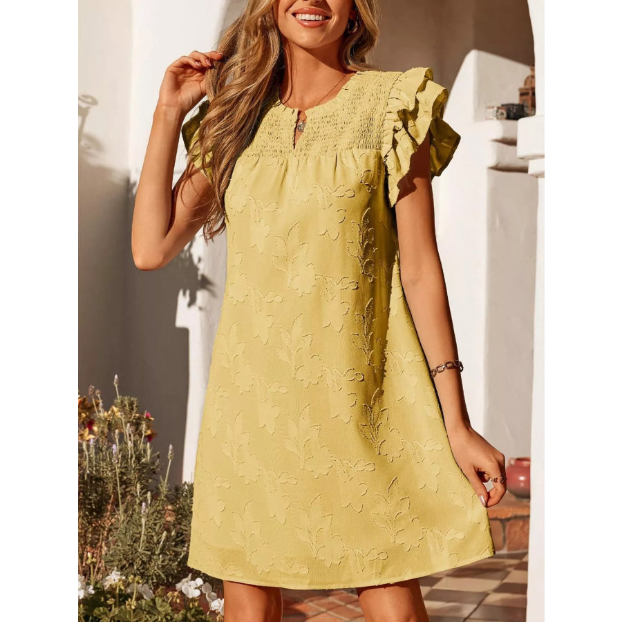 Floral Embossed Ruffle Sleeve Mini Dress Apparel and Accessories