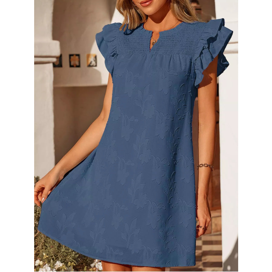 Floral Embossed Ruffle Sleeve Mini Dress Apparel and Accessories