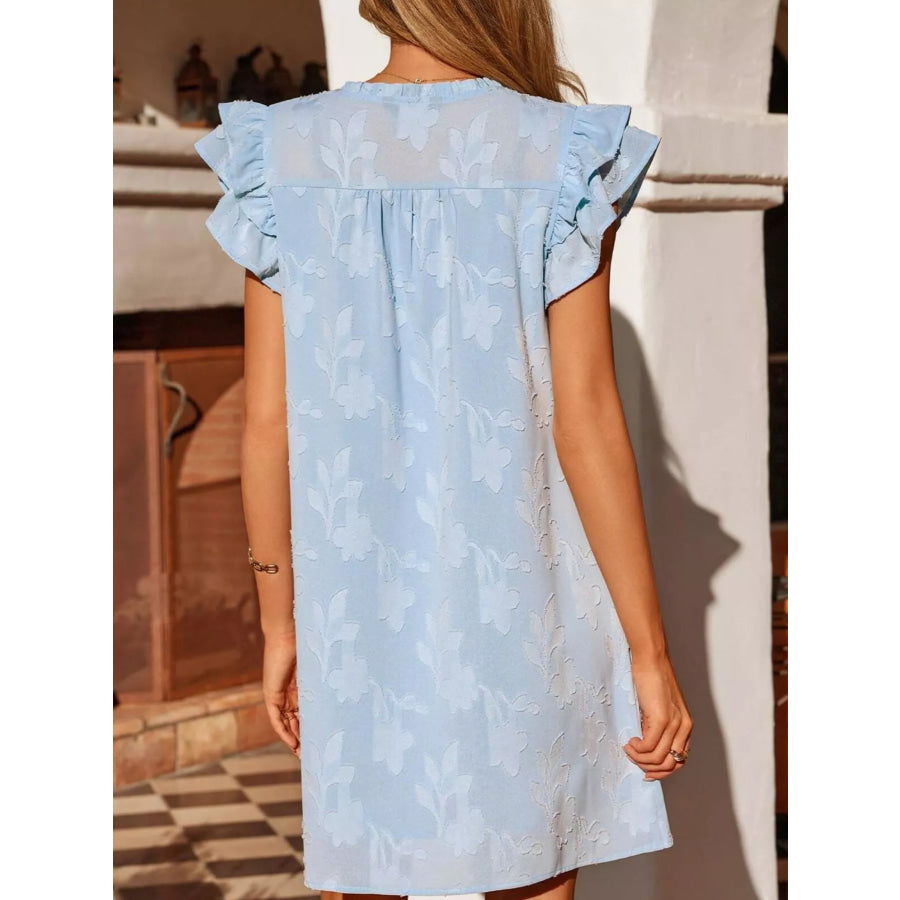 Floral Embossed Ruffle Sleeve Mini Dress Apparel and Accessories
