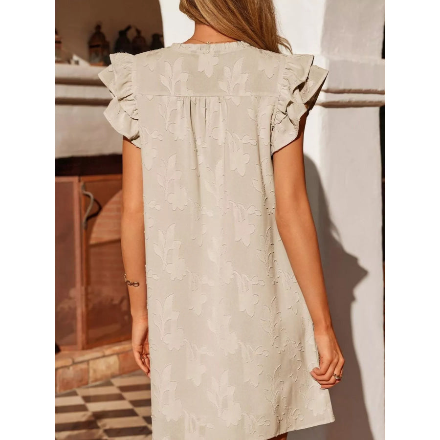 Floral Embossed Ruffle Sleeve Mini Dress Apparel and Accessories