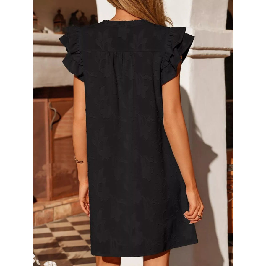 Floral Embossed Ruffle Sleeve Mini Dress Apparel and Accessories