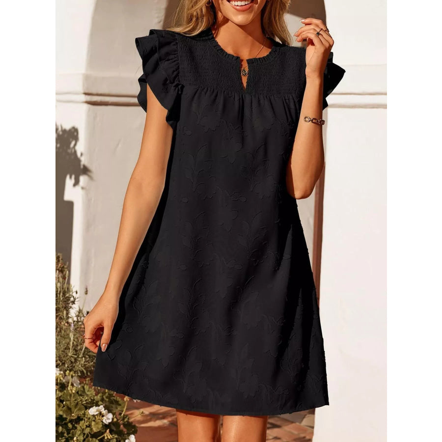 Floral Embossed Ruffle Sleeve Mini Dress Apparel and Accessories