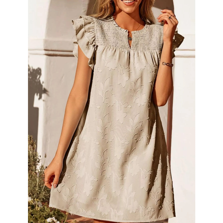Floral Embossed Ruffle Sleeve Mini Dress Apparel and Accessories