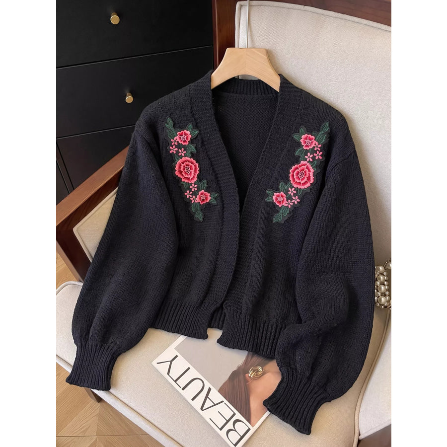 Floral Embroidered Applique Knit Cardigan Apparel and Accessories
