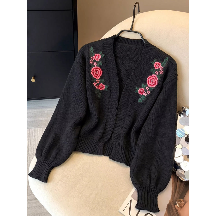 Floral Embroidered Applique Knit Cardigan Apparel and Accessories