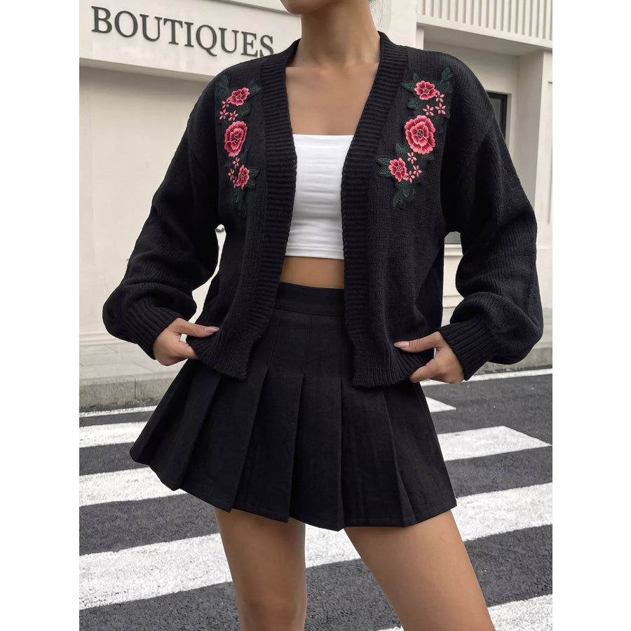 Floral Embroidered Applique Knit Cardigan Apparel and Accessories