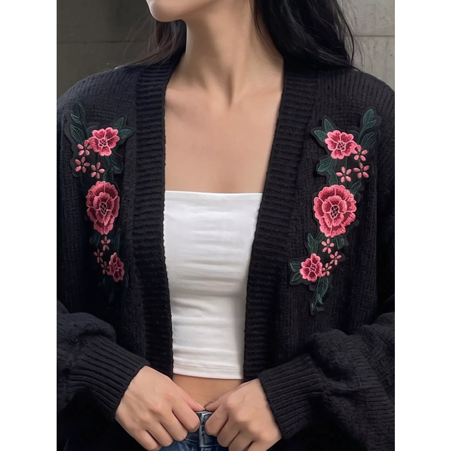 Floral Embroidered Applique Knit Cardigan Apparel and Accessories