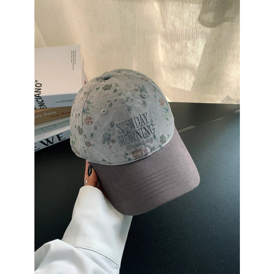 Floral Embroidered Baseball Cap Light Gray / One Size Apparel and Accessories