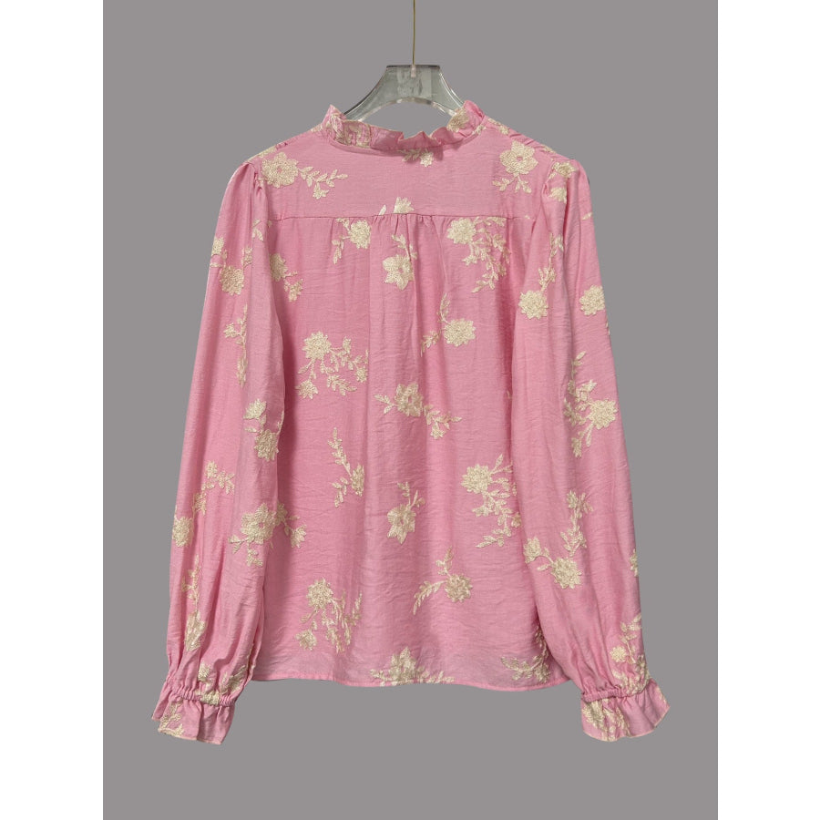 Floral Embroidered Button Down Shirt Apparel and Accessories